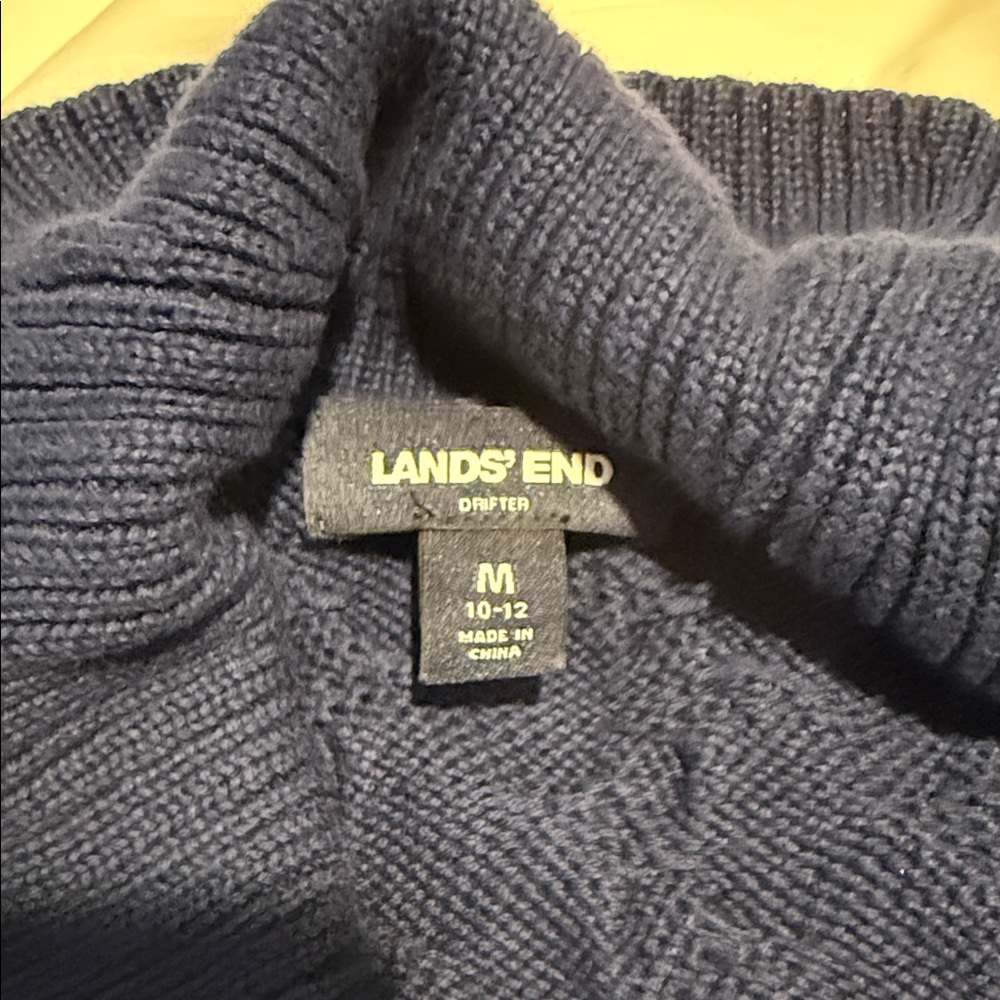 Lands End Cable Knit Cardigan Sweater Navy Medium Shawl Collar Grandmacore - Picture 5 of 8